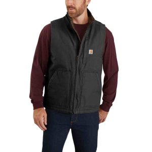 Loose Fit Washed Duck Sherpa-Lined Mock-Neck Vest
