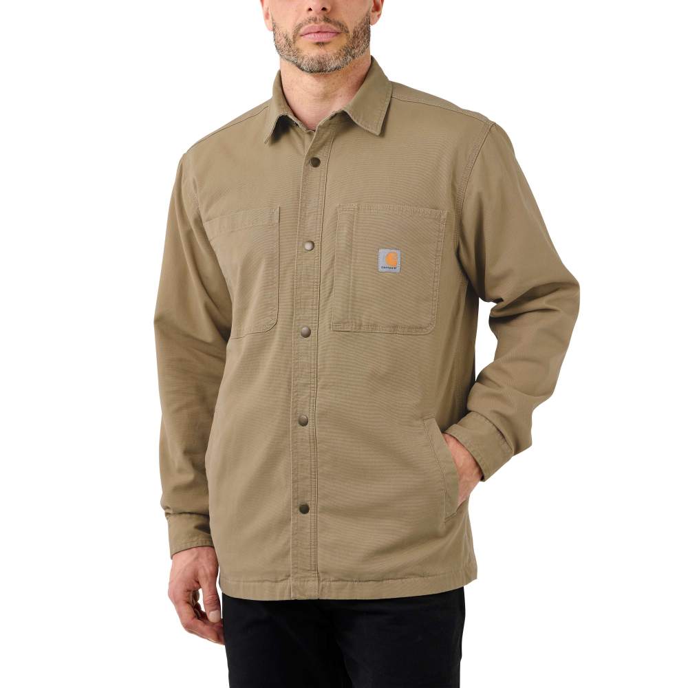 Rugged Flex? Relaxed Fit Canvas Fleece-Lined Snap-Front Shirt Jac