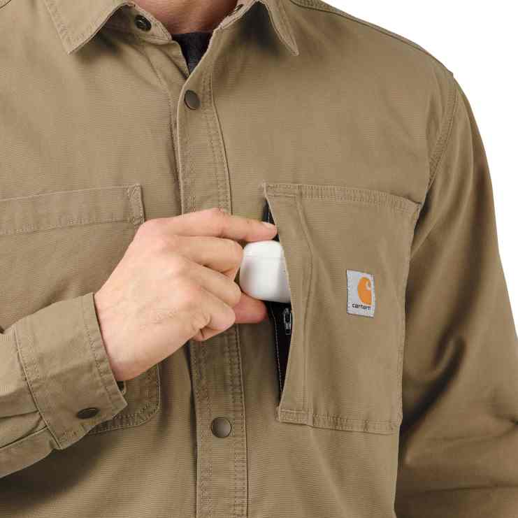 Rugged Flex? Relaxed Fit Canvas Fleece-Lined Snap-Front Shirt Jac - Image 4