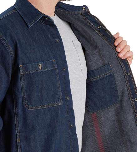 Relaxed Fit Denim Fleece Lined Snap-Front Shirt - Image 3