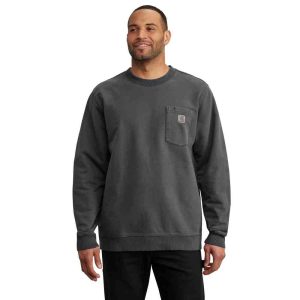 Relaxed Fit Midweight Garment Dye French Terry Crewneck Pocket Sweatshirt