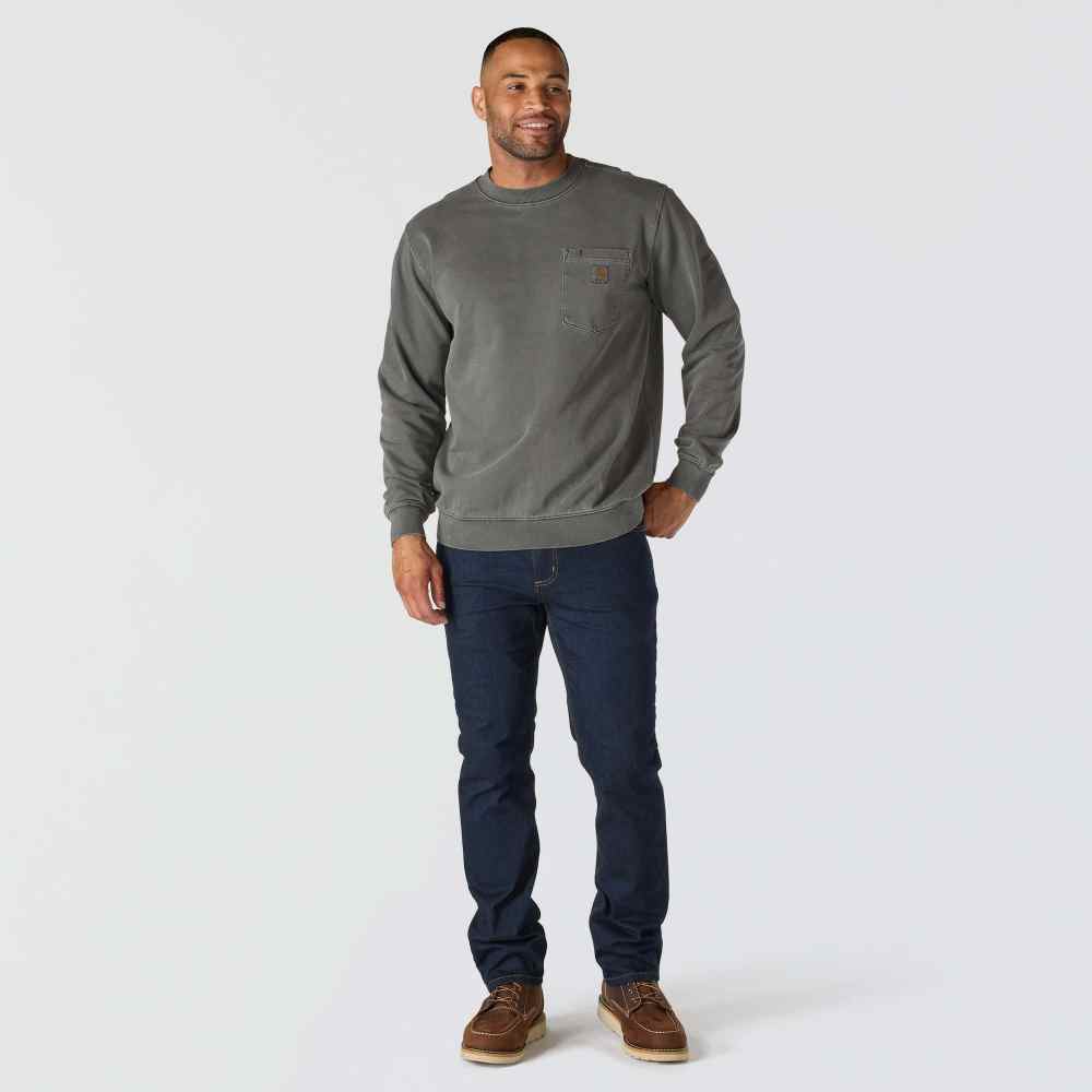 Relaxed Fit Midweight Garment Dye French Terry Crewneck Pocket Sweatshirt - Image 5